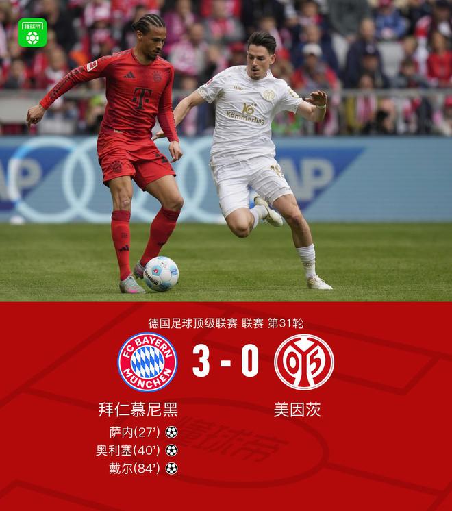 剑南春｜拜仁3-0美因茨本轮无缘提前夺冠，凯恩染黄下轮停赛