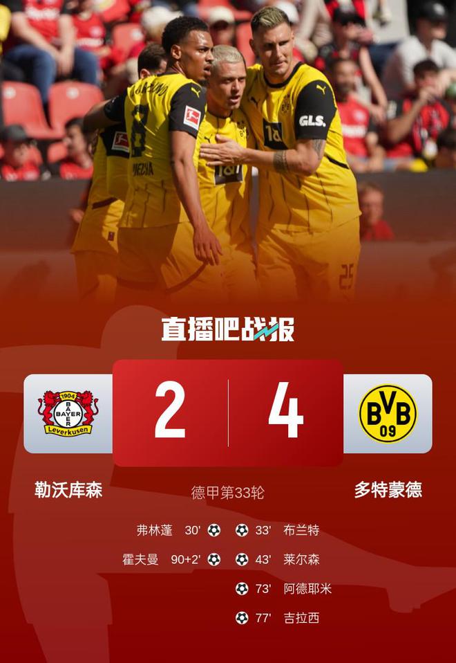 距歐冠區(qū)1分！多特4-2藥廠取四連勝 布蘭特、阿德耶米互送傳射