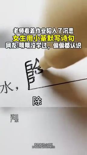 女生小篆默写诗句，网友：没学过却全认识