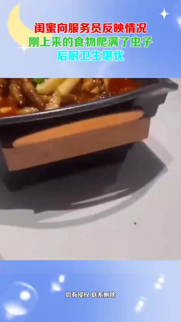 客户向服务员反映菜上面都是虫，有网友说是小小强 ！