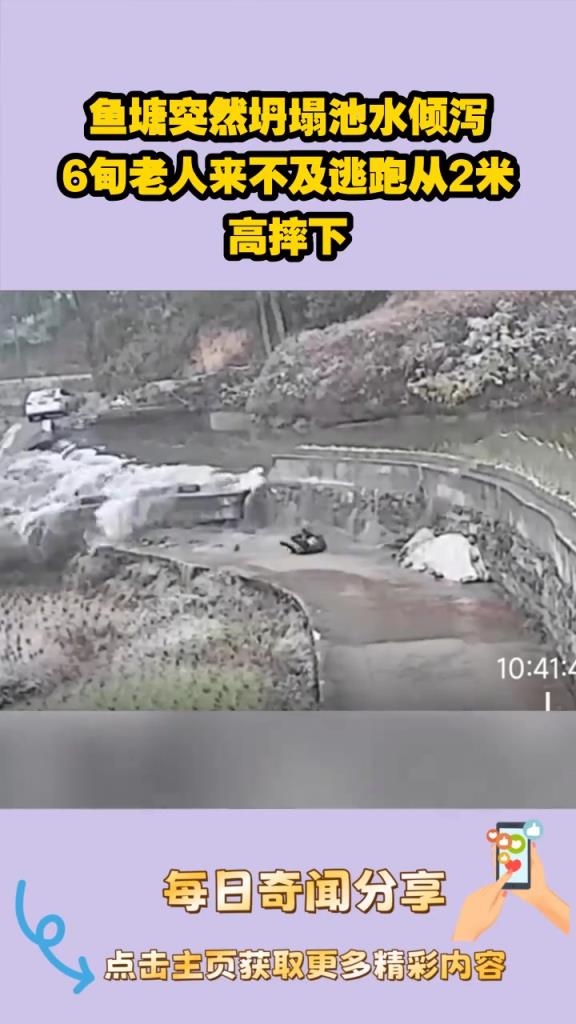 鱼塘突然坍塌池水倾泻 6旬老人来不及逃跑从2米高摔下