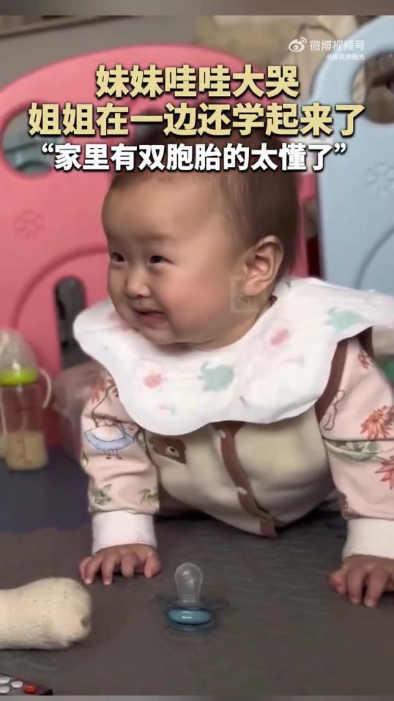 妹妹哇哇大哭，姐姐在一边还学起来了