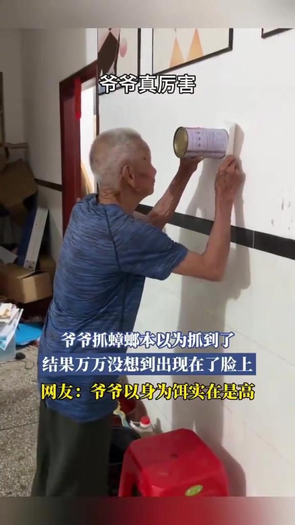 爷爷抓蟑螂反被 “突袭”，蟑螂出现在脸上超尴尬