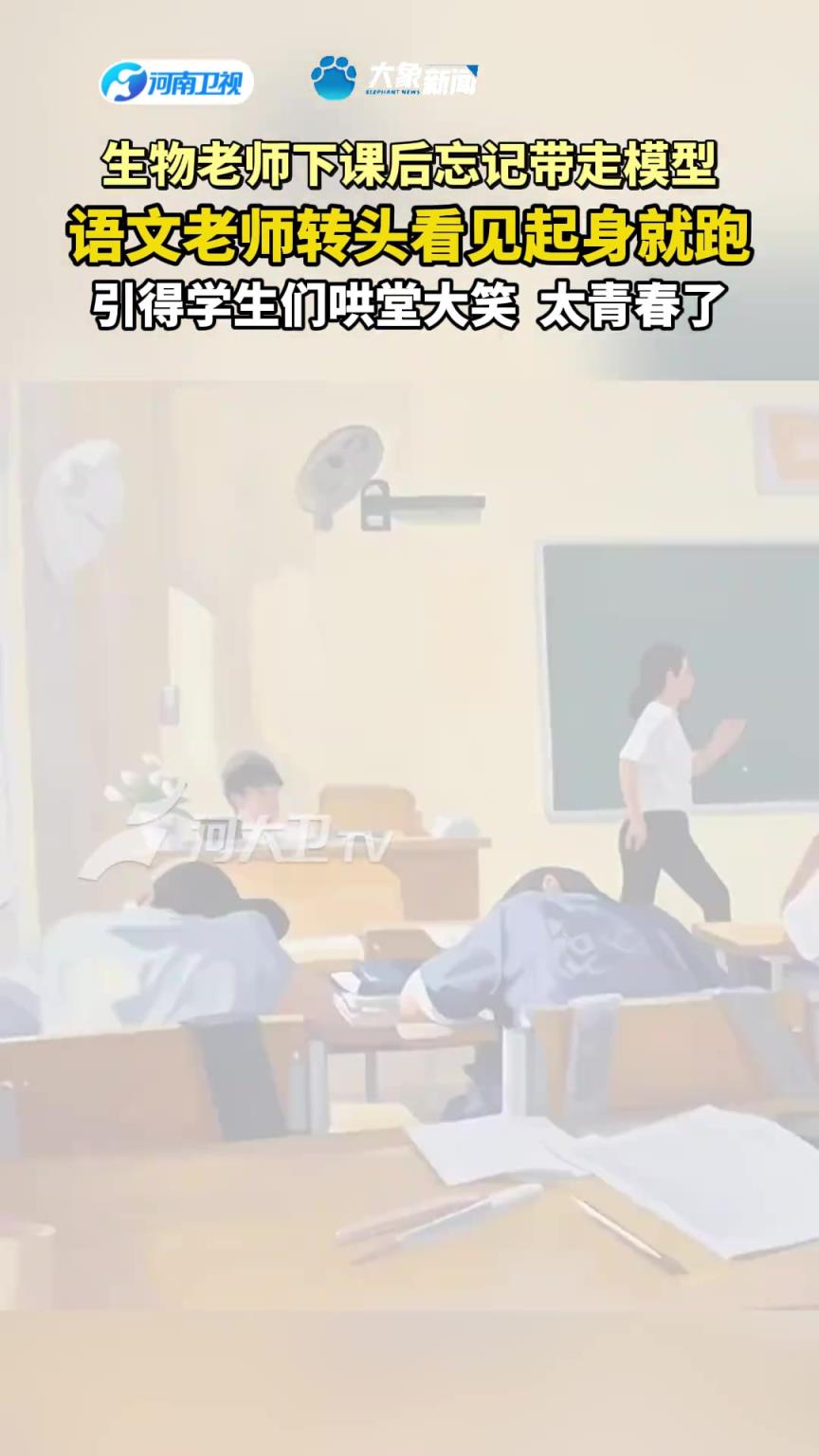 生物老師下課后忘記帶走模型，語文老師轉(zhuǎn)頭看見起身就跑！