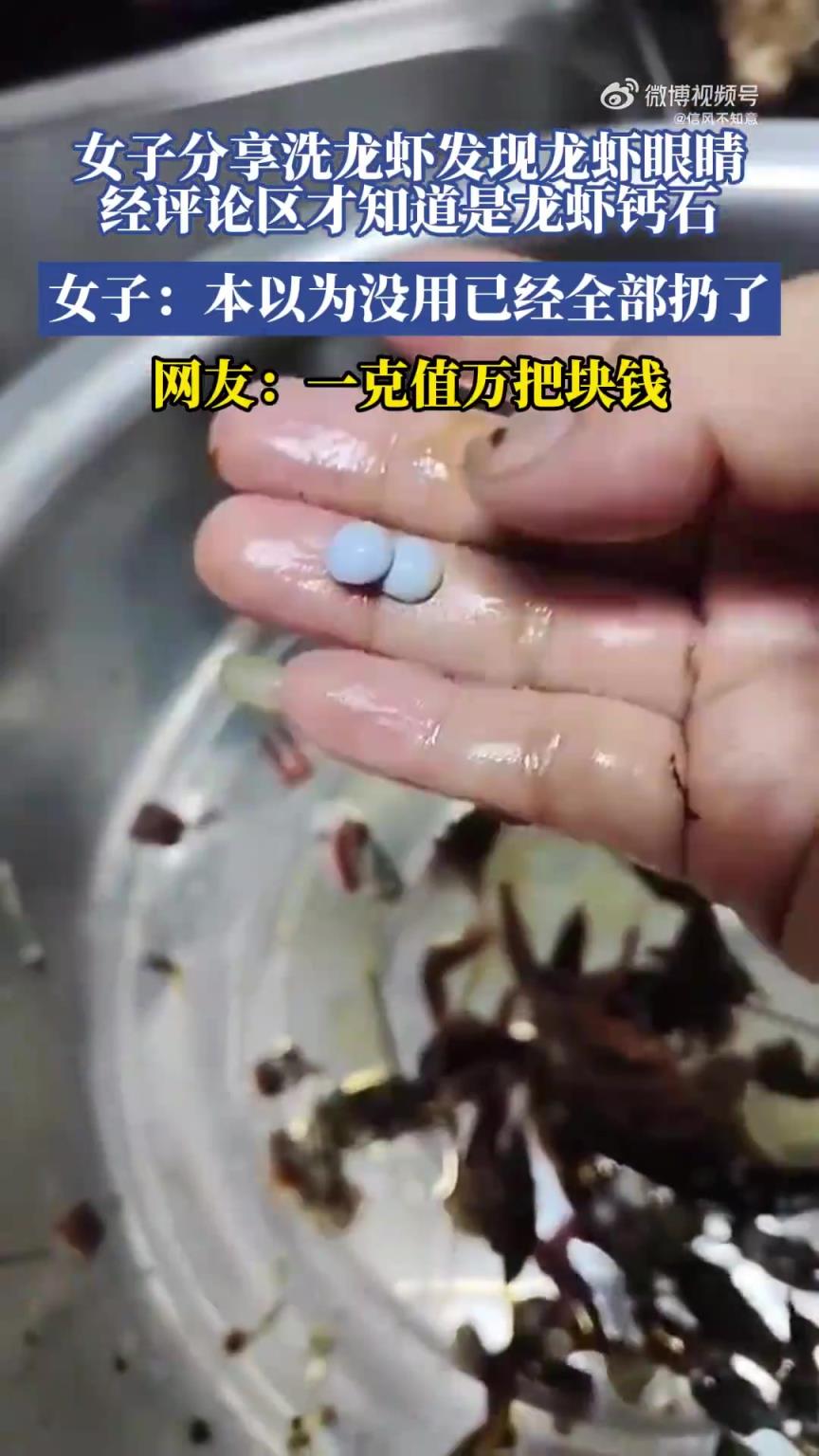 女子洗龍蝦時扔掉鈣石，網(wǎng)友：一克價值可達萬余元