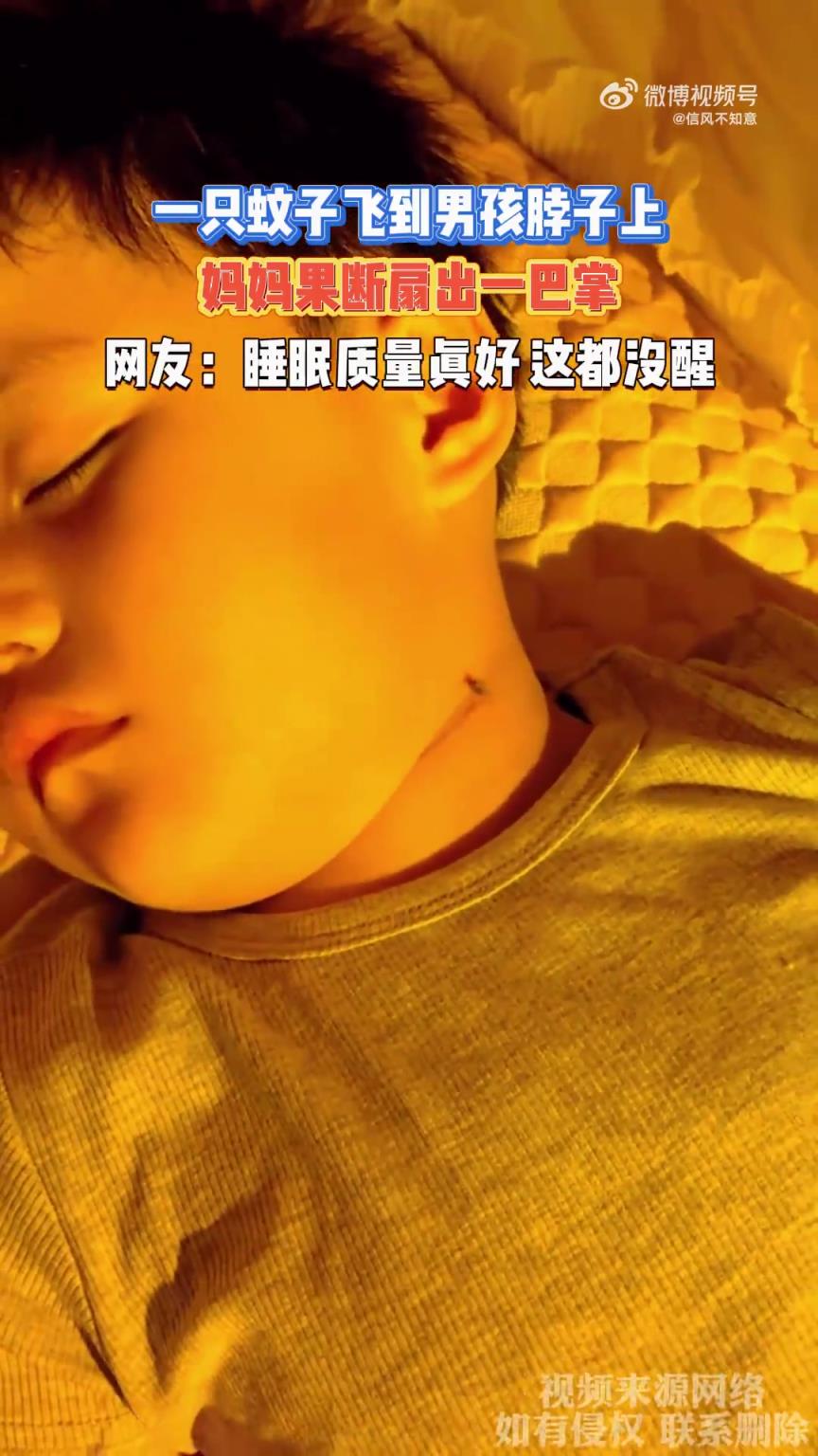 媽媽見蚊子飛至男孩脖子，果斷一巴掌扇出