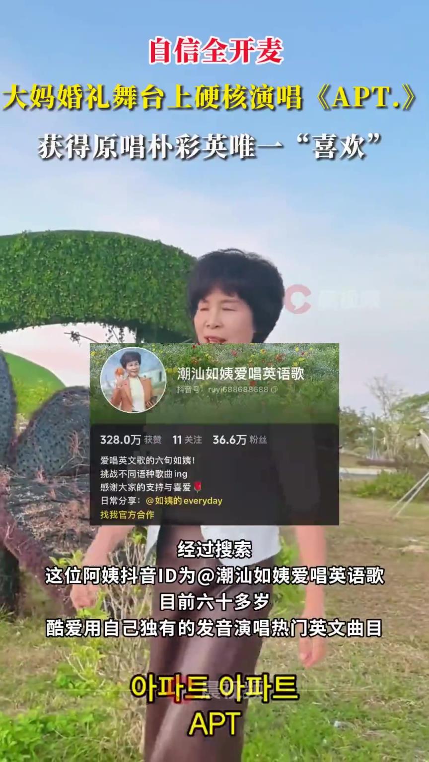 大妈婚礼舞台上硬核演唱APT