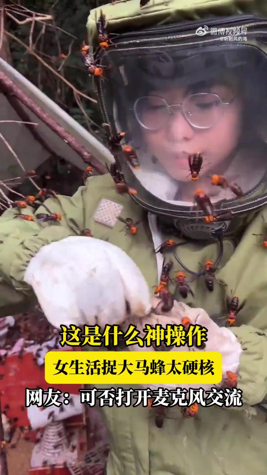 这是什么神操作，女生活捉马蜂太硬核