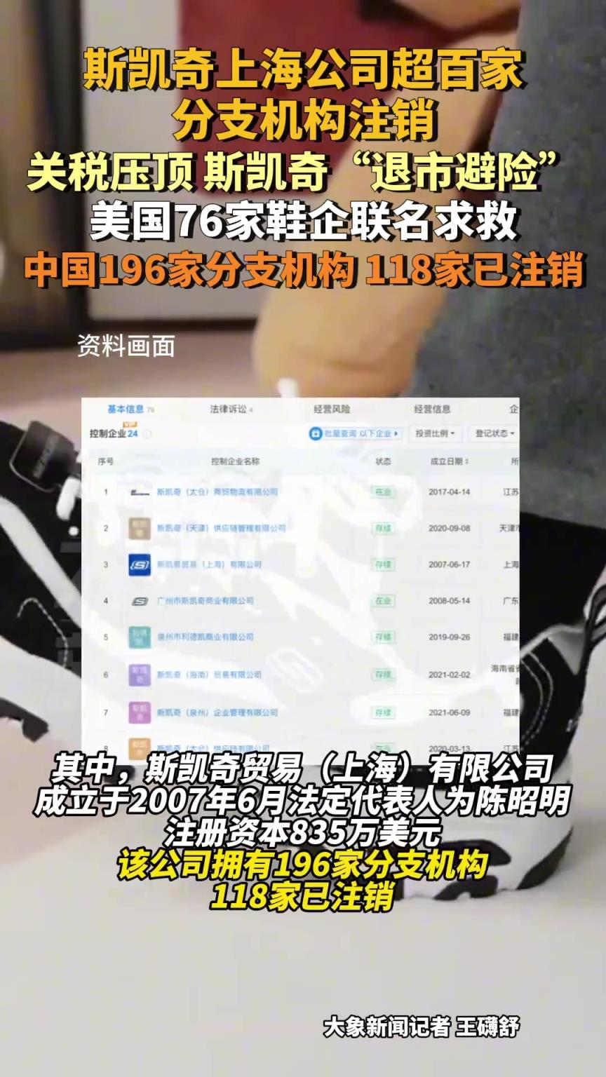 斯凯奇上海公司超百家分支机构注销 关税压顶 斯凯奇“退市避险”