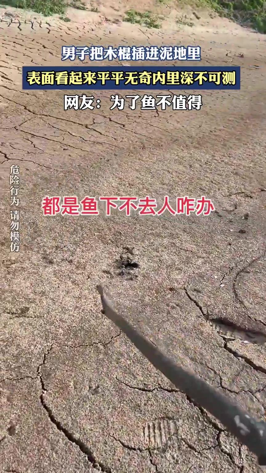 男子把木棍插进泥地里，表面看起来平平无奇内里深不可测~