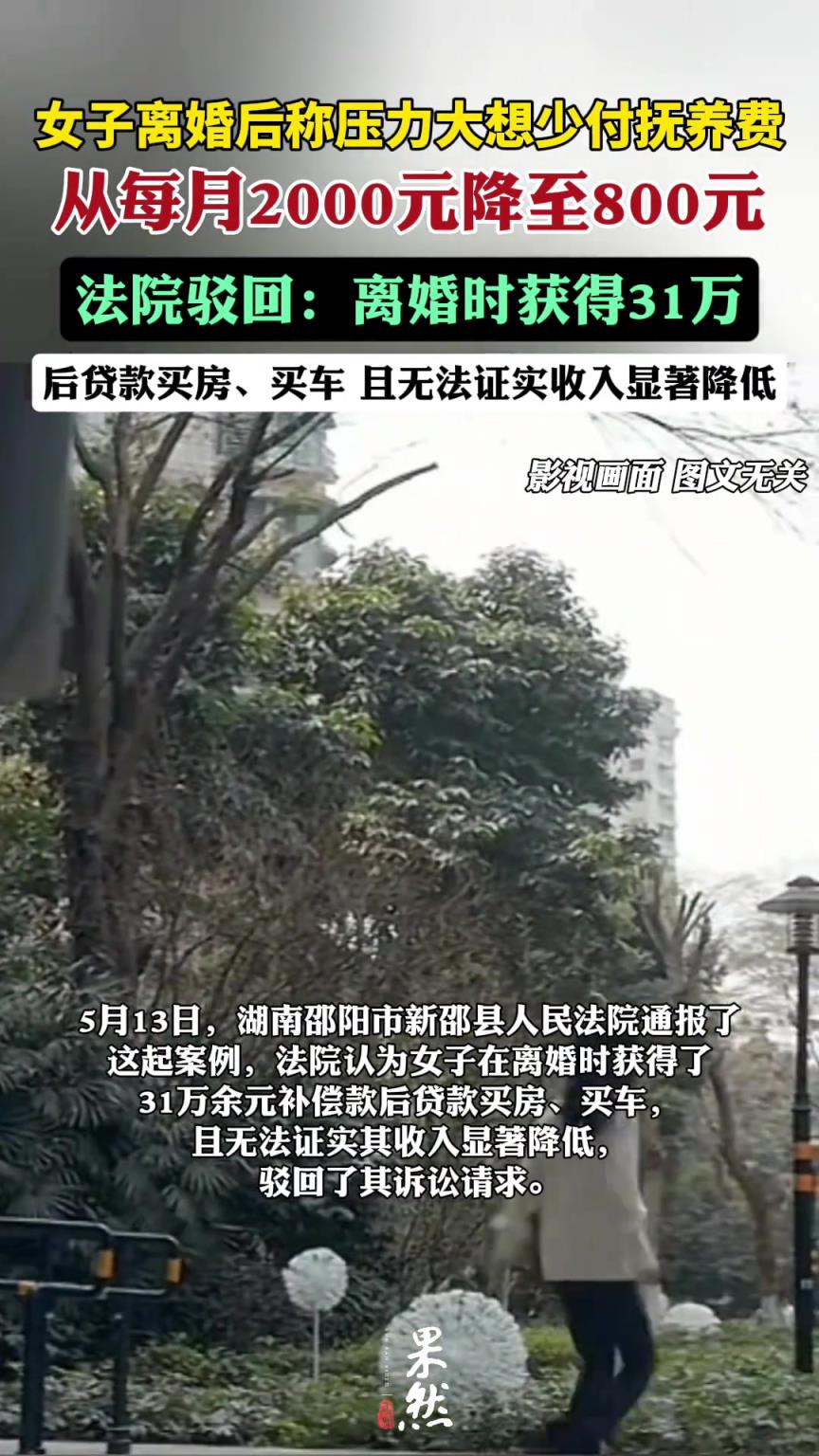 女子離婚后稱壓力大想少付點(diǎn)撫養(yǎng)費(fèi)，法院駁回