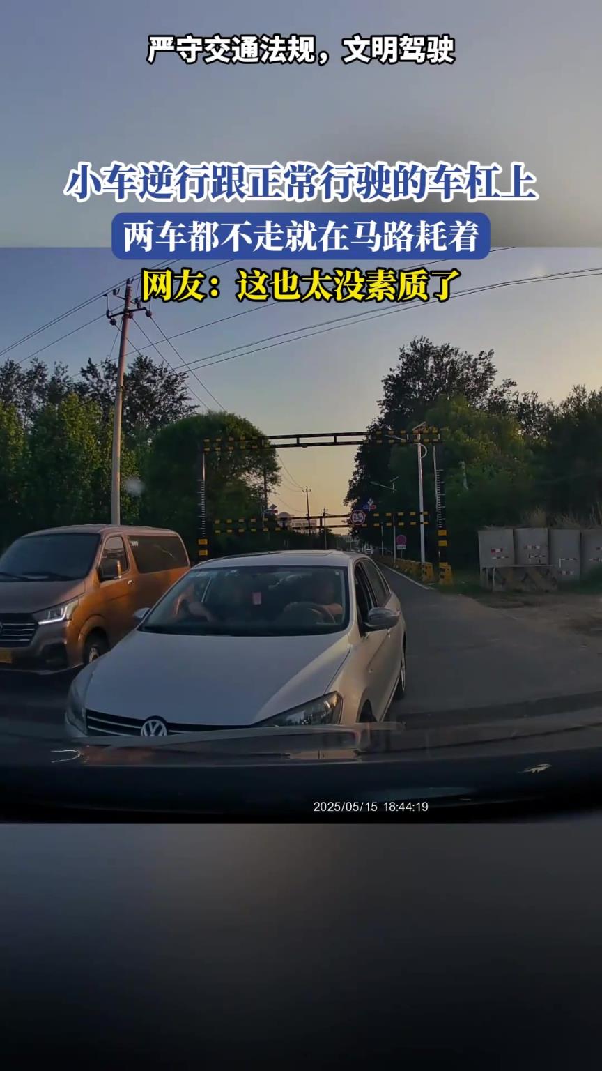 小車逆行跟正常行駛的車杠上，兩車都不走就在馬路耗著