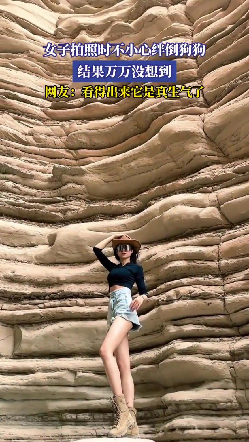 女子拍照時不小心絆倒狗狗，結(jié)果萬萬沒想到