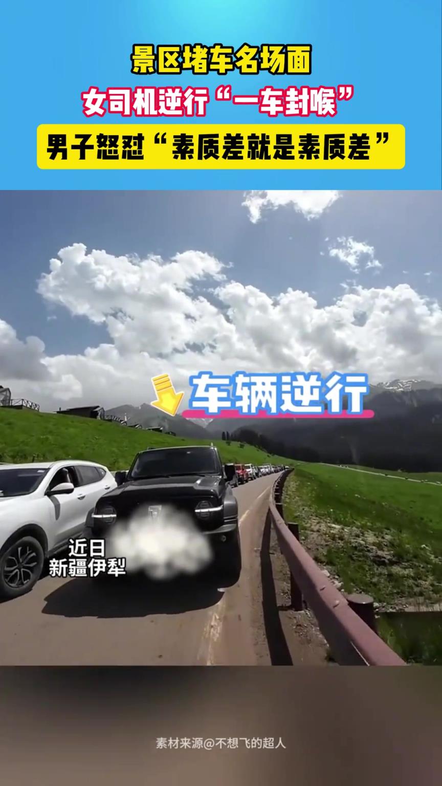 景區(qū)堵車名場面 女司機(jī)逆行“一車封喉” 男子怒懟素質(zhì)差....