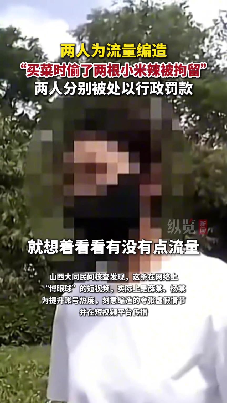两人为流量编造偷两根辣椒被拘留谣言。