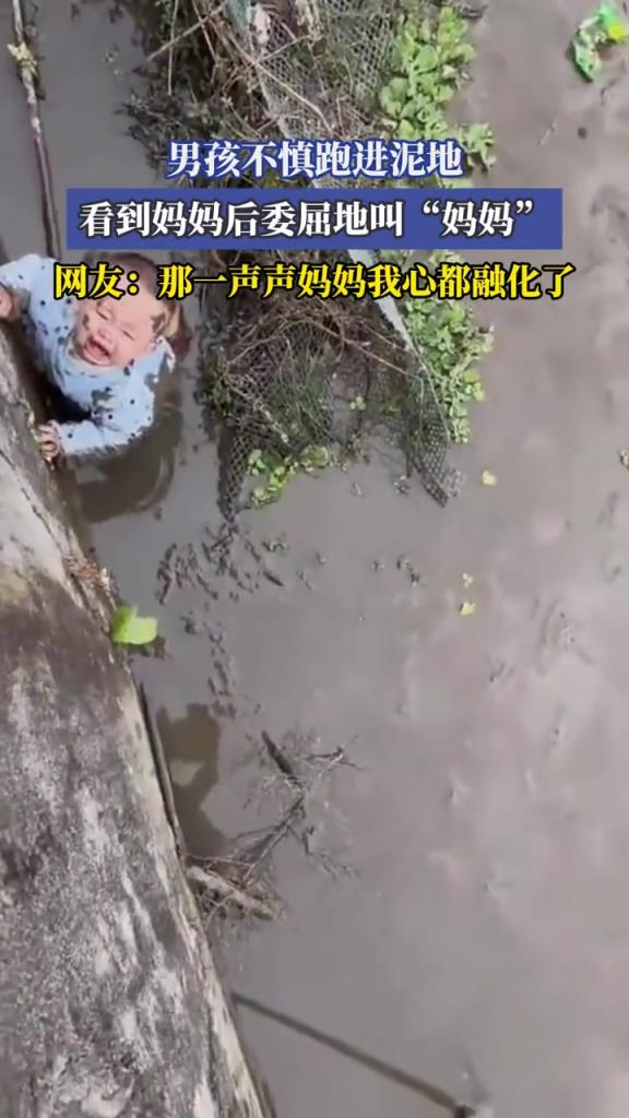 男孩不慎跑進(jìn)泥地,看到媽媽后委屈地叫“媽媽”!!