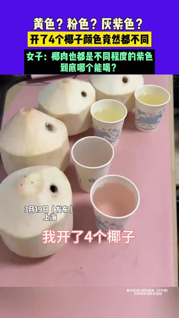 黄色?粉色?灰紫色?开了4个椰子颜色竟然都不同？！