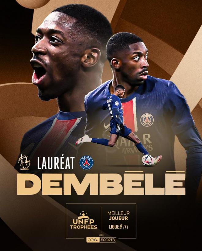 21球領(lǐng)跑法甲射手榜，登貝萊當(dāng)選UNFP本賽季法甲賽季最佳球員