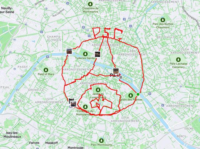 真愛粉，一位巴黎球迷攜好友跑45.54公里在地圖上繪制出巴黎隊徽