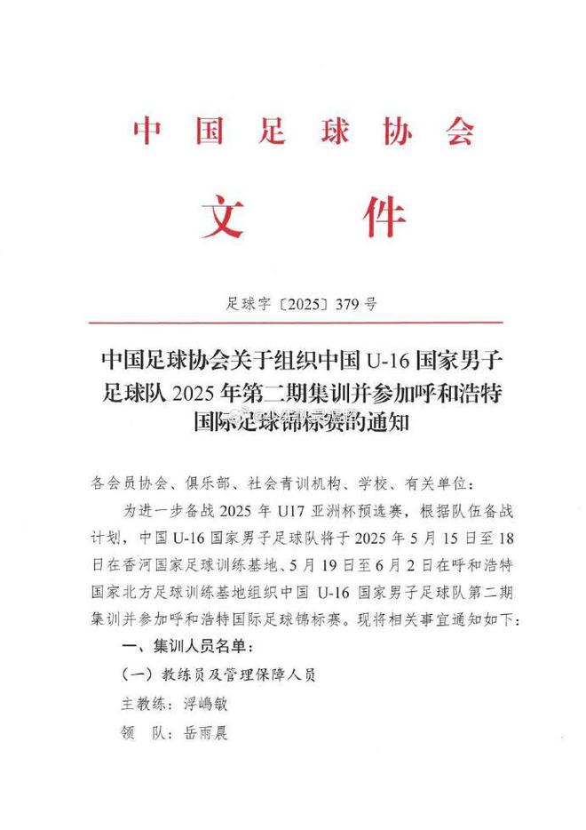 網傳U16國足集訓名單：鄺兆鐳、謝晉、萬項、盧琦政在列，泰山7人