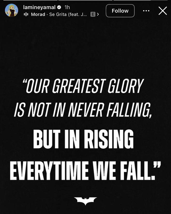 亞馬爾社媒為國家德比造勢：最大的榮耀在于每次跌倒后都能爬起來