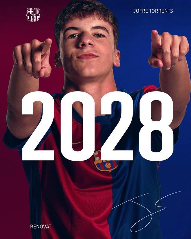 巴薩與二隊左后衛(wèi)喬弗雷續(xù)約至2028年，曾在青年歐冠單場上演9次過人