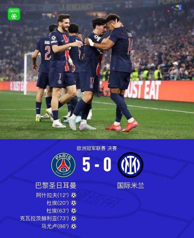 巴黎5-0国米队史首夺欧冠，杜埃两射一传，阿什拉夫弑旧主