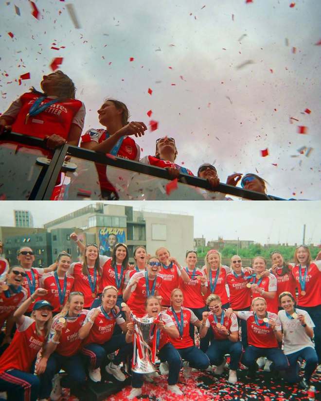 屬于膠片的氛圍感，阿森納官方分享女足歐冠冠軍游行慶典圖集