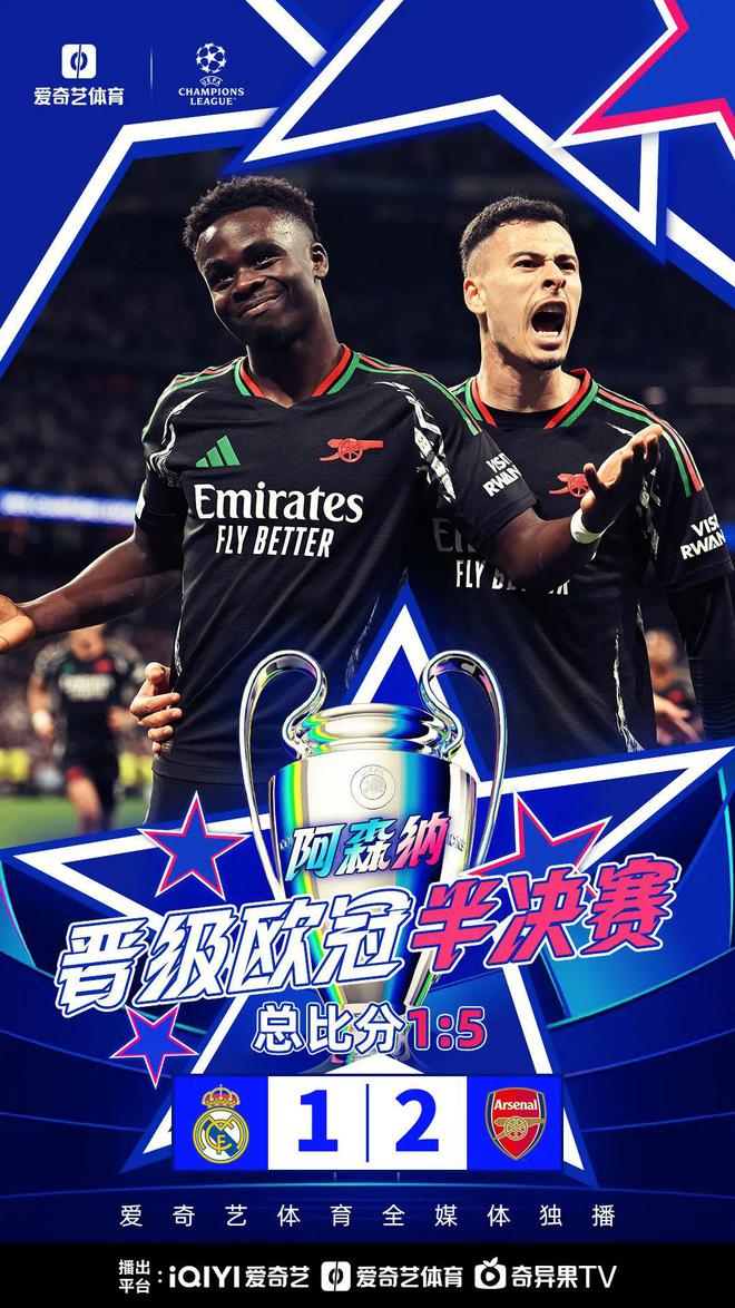 欧冠4强出炉：阿森纳双杀皇马战巴黎 国米淘汰拜仁战巴萨