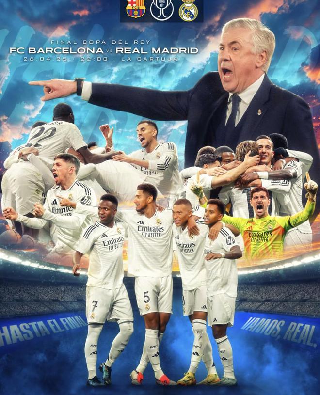 安切洛蒂赛前晒海报给球队打气：Hala Madrid！