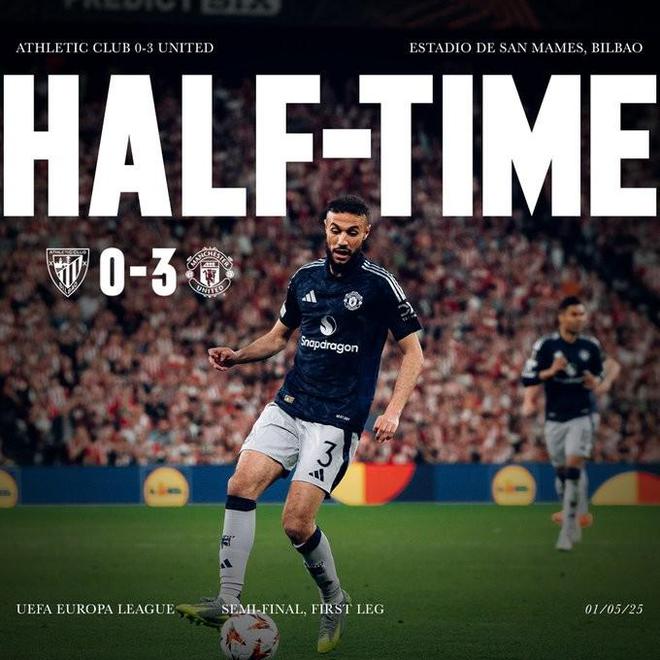 3-0毕包，曼联是第一支欧联杯半决赛客场半场领先3球的球队
