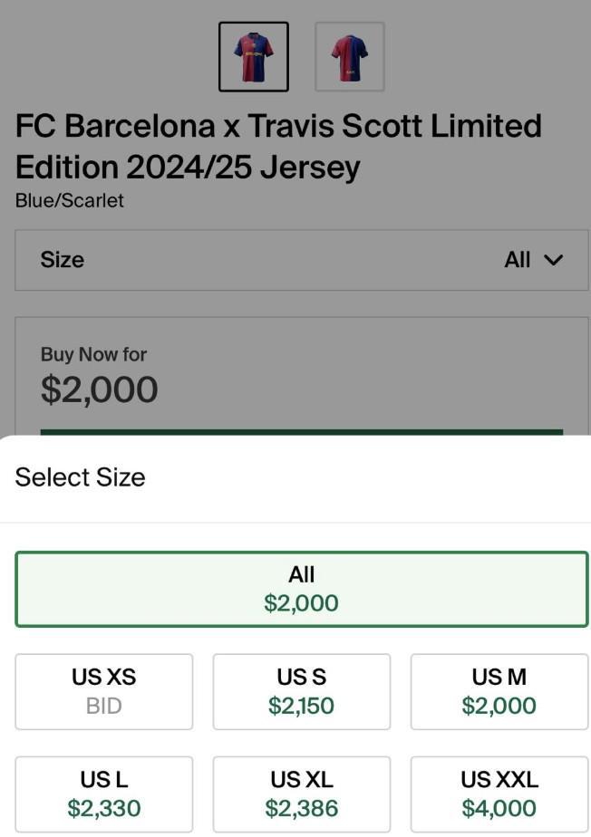 火爆，巴萨与Travis Scott联名球衣已在网购平台飙至2000美元