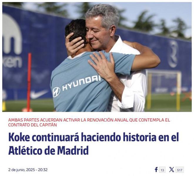 官方：馬競與33歲中場、隊(duì)長科克續(xù)約至2026年6月