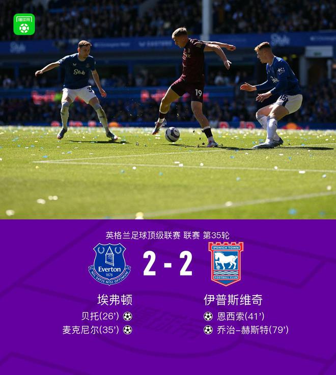 埃弗顿2-2伊普斯维奇，贝托破门，麦克尼尔、恩西索献世界波