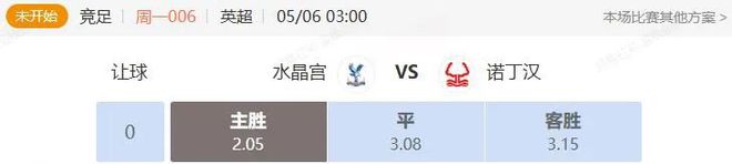 英超瑞超串關(guān)解析 水晶宮VS諾丁漢+埃夫斯堡VS蓋斯