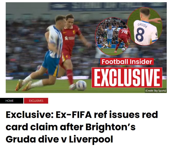 前英超裁判：格魯達(dá)假摔應(yīng)該被直紅罰下，這樣才能起到震懾作用