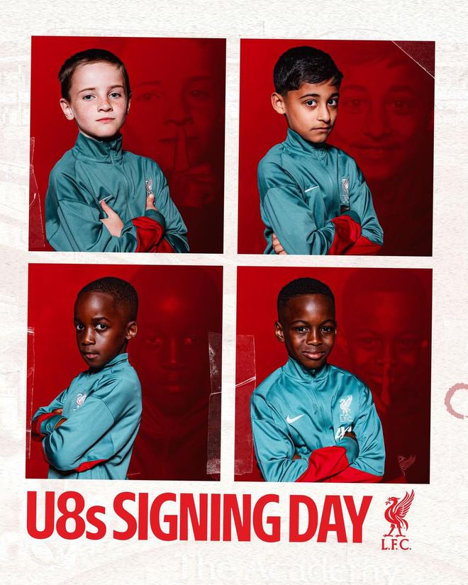 利物浦官方分享U8梯隊新援定妝照：歡迎加入我們的大家庭