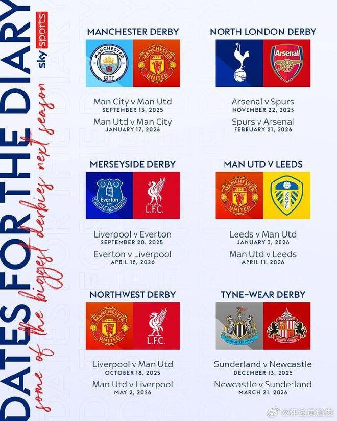 詹?。郝?lián)的開局難度最大，玫瑰德比與泰恩-威爾德比再現(xiàn)江湖