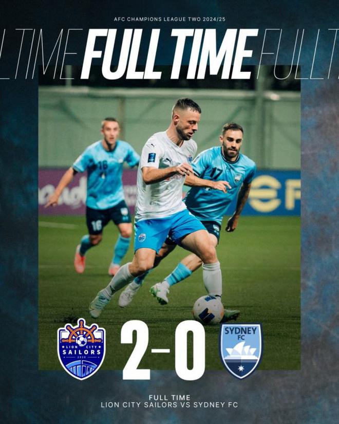 一黑到底？亚冠二级半决赛首回合，狮城水手2-0击败悉尼FC