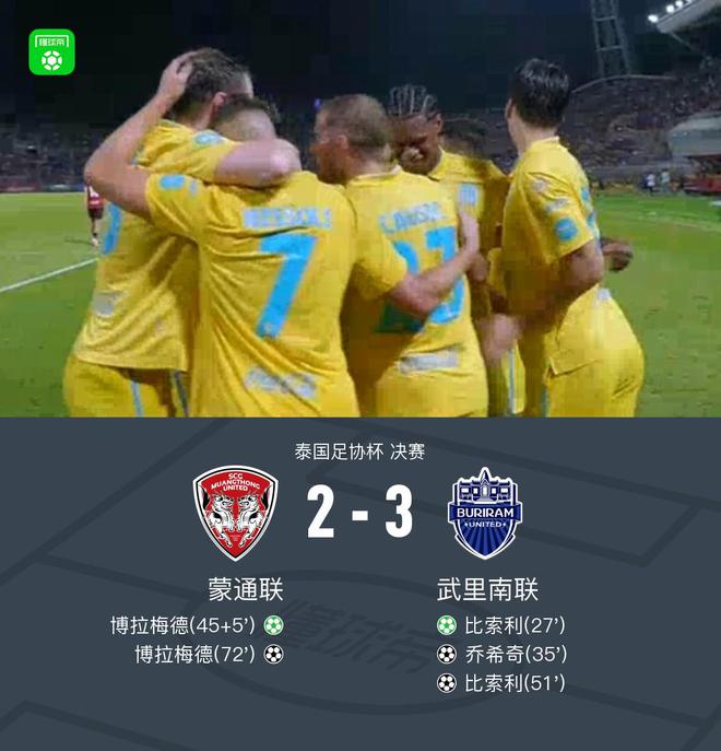 武里南聯(lián)3-2蒙通聯(lián)奪泰國杯冠軍，成都亞冠精英附加賽將戰(zhàn)曼谷聯(lián)