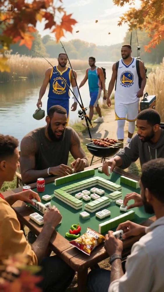 網友AI創作：當庫里來釣魚的時候，老詹已經打上麻將了