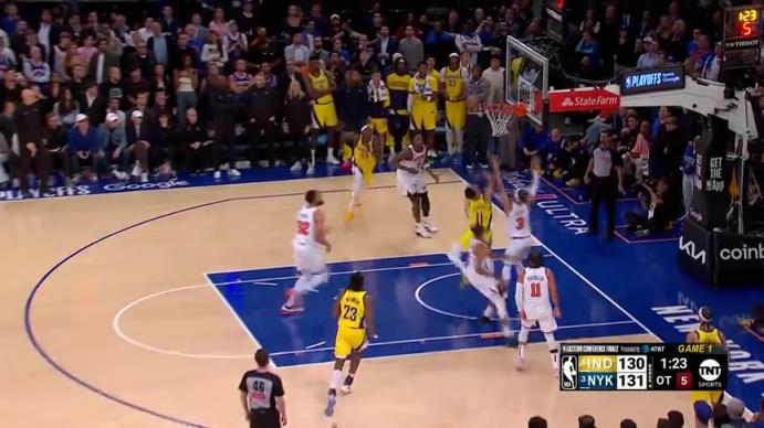 似乎可以吹2+1！哈利伯頓關鍵時刻頂著哈特高難度拉桿！