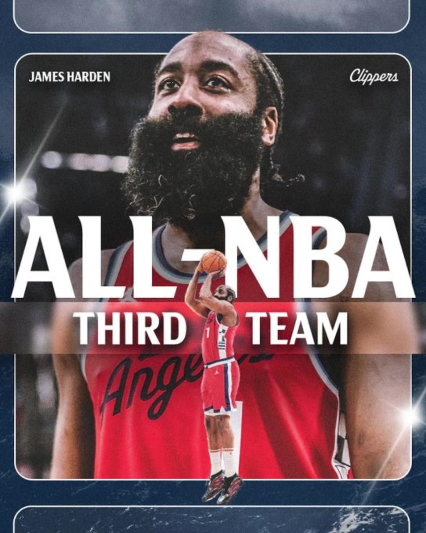 時隔多少年了啊!快船官方發文祝福哈登入選三陣~