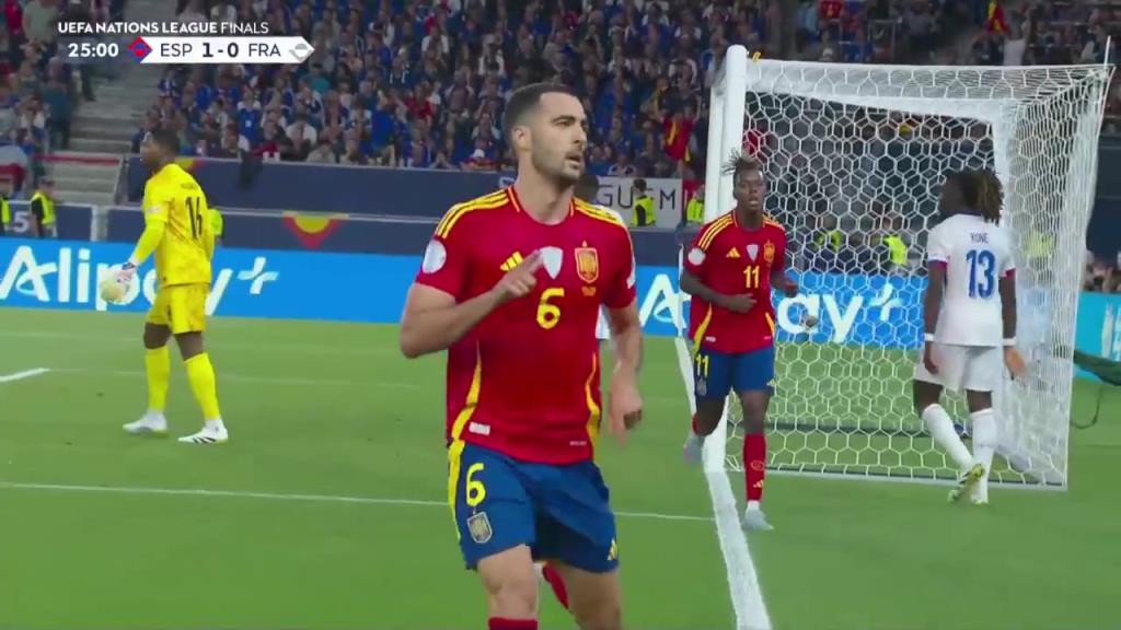 西班牙2-0法國！奧亞薩瓦爾妙傳助攻！梅里諾不停球冷靜打門得手