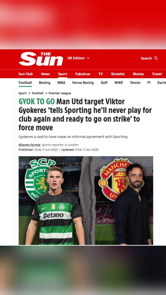 太陽報：罷賽！約克雷斯告訴俱樂部，永遠不會為葡體上場比賽